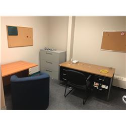 2 DESK, 2 CHAIRS, LATERAL FILING CABINET & 2