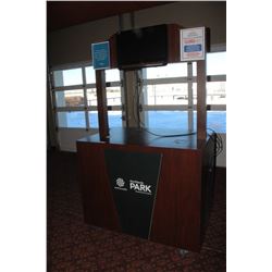 MOBILE INFORMATION BOOTH WITH 2 DRAWERS AND