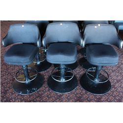 3 BLACK SWIVELING CUSHION CHAIRS W/ ARMREST &