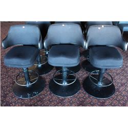 3 BLACK SWIVELING CUSHION CHAIRS W/ ARMREST &