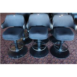 3 BLACK SWIVELING CUSHION CHAIRS W/ ARMREST &
