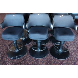 3 BLACK SWIVELING CUSHION CHAIRS W/ ARMREST &