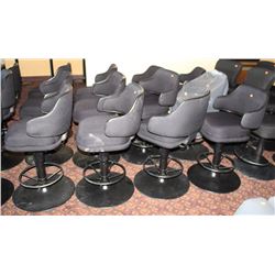 3 BLACK SWIVELING CUSHION CHAIRS W/ FOOTRAIL