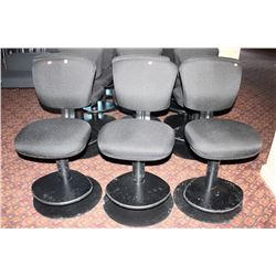 3 BLACK SWIVELING CUSHION CHAIRS W/ FOOTRAIL