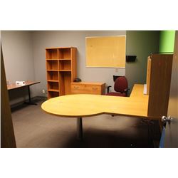 "L" SHAPED DESK, 2 DOOR STORAGE CABINET,