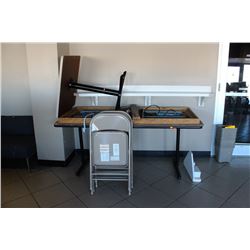 2 WOOD TOP TABLE, METAL BASE SQUARE TABLE,