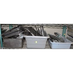 SHELF OF ASSORTED STAINLESS STEEL INSERT LIDS