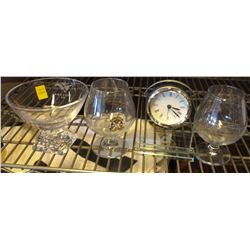 LOT OF 4 MEMORABILIA GLASSES & DESK CLOCK