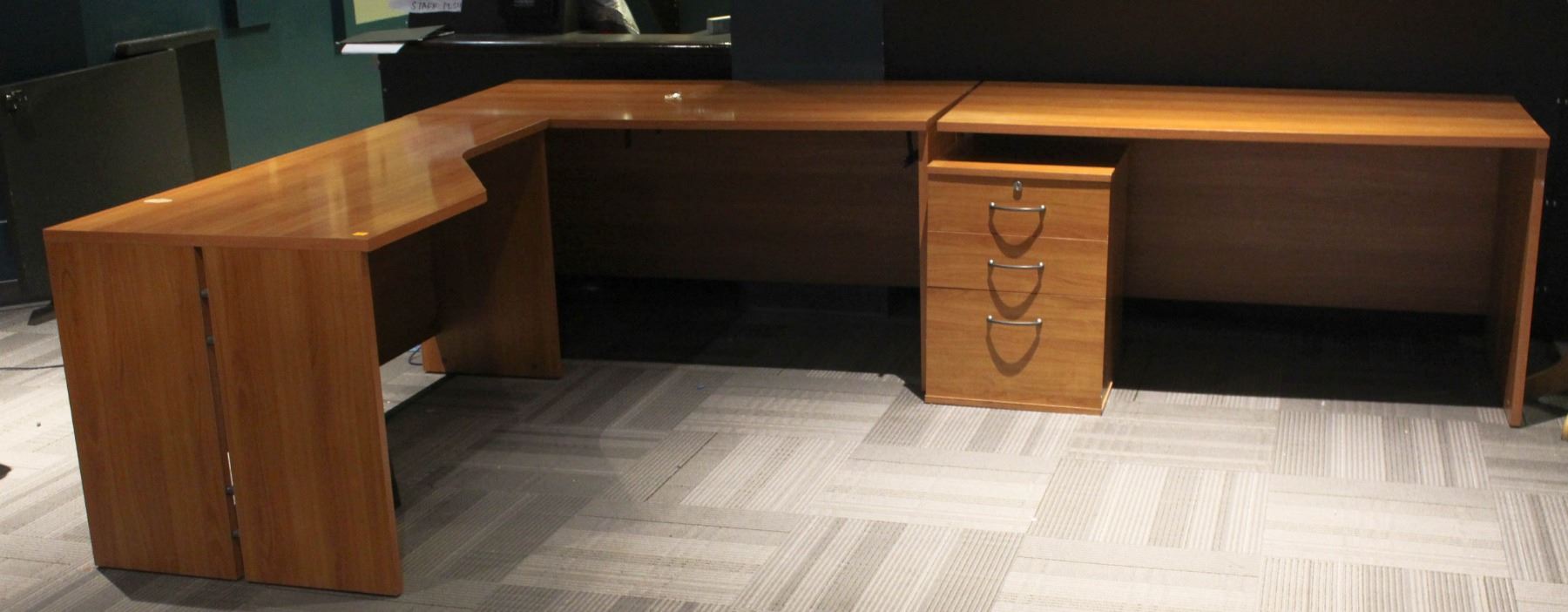 LIGHT OAK "L" SHAPED DESK W/ FILING