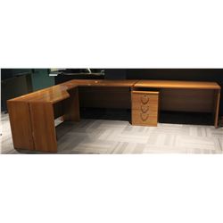 LIGHT OAK "L" SHAPED DESK W/ FILING CABINET