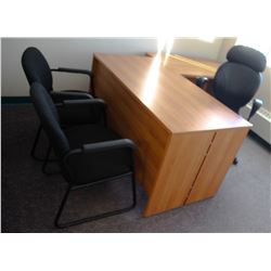"L" SHAPED DESK & OFFICE CHAIR, 2 CHAIRS, &