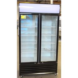 NEW 1000L UPRIGHT HINGED DOUBLE GLASS DOOR COOLER