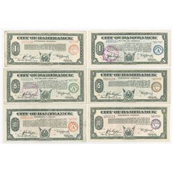 MI. City of Hamtramck, 1933-1934 Depression Scrip Sextet, All with Lot Serial Number 128.
