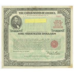 U.S. $1000 Treasury Note, 1984, 13 3/4% Series F-1991 Registered Bond.