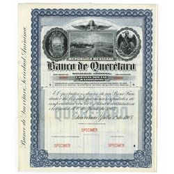 Banco De Queretaro, 1907 Specimen Bond.