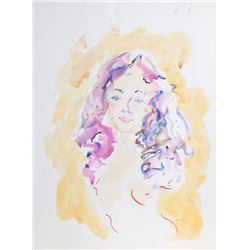 Wayne Ensrud, Nude with Purple Hair, Watercolor and Gouache Painting