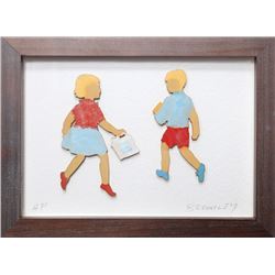 David Bromley, Girl and Boy Shopping, Wood Collage Multiple