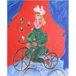 Benjamin Levy, Juggling on a Bicycle, Oil Painting