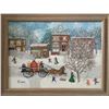 Image 1 : Mollie Simon, Winter Village Scene with Fire Truck, Oil Painting