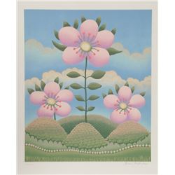 Ivan Rabuzin, Pink Flowers on Hills (6), Serigraph