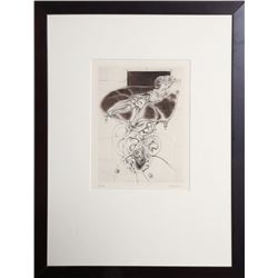 Hans Bellmer, La petite fille sur canape noir, Etching