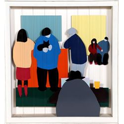 Robert Clerc, Le Matin au Cafe, Mixed Media, 3-D Tin Cutout, Nylon Wire, Wood