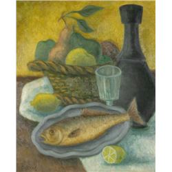 Laurent Marcel Salinas, Panier de Fruits passion et cruche verte (564), Oil Painting