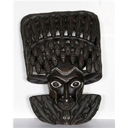 African, Face with Multiple Faces, Hand-Carved Wood Wall Sculpture