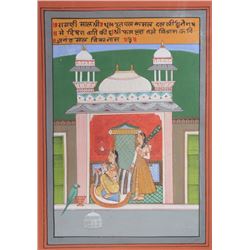 Indian, Two Women with Parrot, Gouache Painting