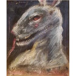 Alejandro Colunga, Conejo, Gato, Hombre, Carente de Modestia, Oil Painting