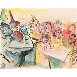 Marshall Goodman, Jazz Club, Watercolor Painting