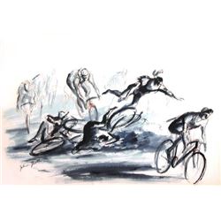 John August Groth, Bicycle Crash, Watercolor Painting