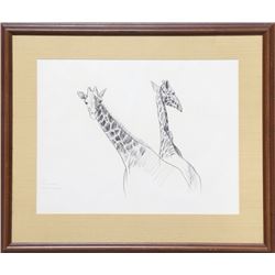 Henry Koehler, Two Giraffes, Pencil Drawing