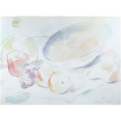 Charles Blaze Vukovich, Still Life with Bowl and Fruit, Watercolor Painting