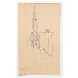 Charles Blaze Vukovich, St. Patrick's Cathedral, Ink Drawing