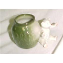 Porcelain Baked Bean Bank w/White Bear  4 in.