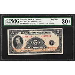 1935 $5 Bank of Canada English BC-5 PMG Very Fine 30EPQ