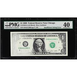 2009 $1 Federal Reserve Note Chicago Insufficient Inking ERROR PMG Extremely Fin
