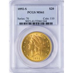 1892-S $20 Liberty Head Double Eagle Gold Coin PCGS MS61