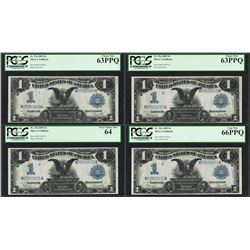 Cut Sheet of (4) 1899 $1 Black Eagle Silver Certificate Notes PCGS New 63PPQ/64/