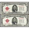 Image 1 : Lot of (2) 1928C $5 Legal Tender Notes