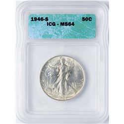 1946-S Walking Liberty Half Dollar Coin ICG MS64