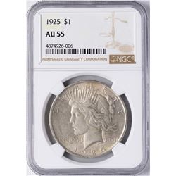 1925 $1 Peace Silver Dollar Coin NGC AU55
