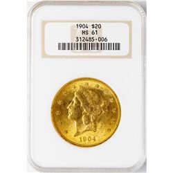 1904 $20 Liberty Head Double Eagle Gold Coin NGC MS61