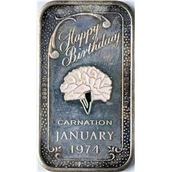 January 1974 Happy Birthday Enamel Silver Art Bar