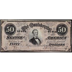 1864 $50 Confederate States of America Note