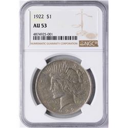 1922 $1 Peace Silver Dollar Coin NGC AU53