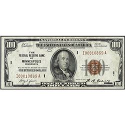 1929 $100 Federal Reserve Bank of Minneapolis Note