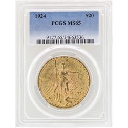 1924 $20 St. Gaudens Double Eagle Gold Coin PCGS MS65