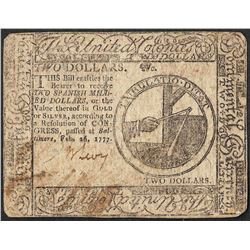 February 16, 1777 $2 Continental Currency Note